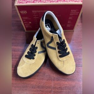 Mens 11.5 Vans Sport Low Top Suede Antelope Brown Black Skate Shoe New HALF BOX